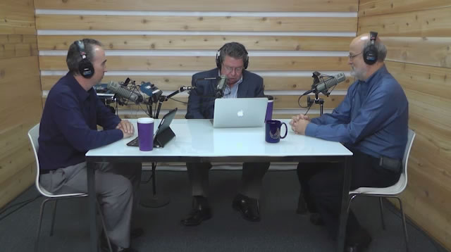 Dr. Bock, Dr. Yarbrough, and Dr. Bailey recording The Table podcast