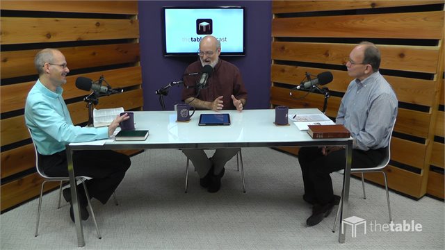 Dr. Bock, Dr. Svigel, and Dr. Horrell recording The Table podcast