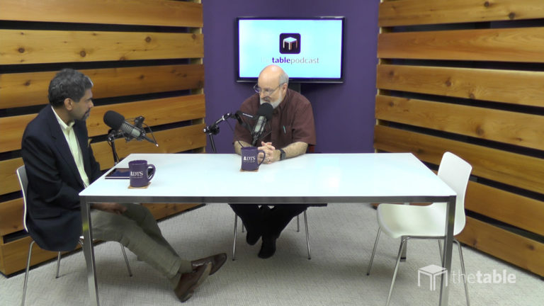 Dr. Bock and guest recording The Table podcast