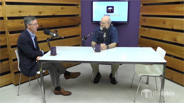 Dr. Bock and Tom Nelson recording The Table podcast